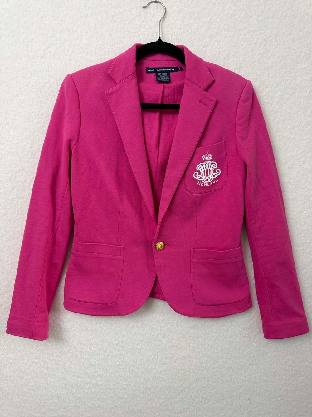 Ralph Lauren Girls Fuchsia Blazer with Embroidered Crest